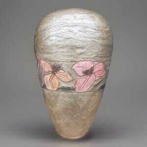 Vtg Brass Cloisonne Vase Enamel Floral Butterfly India Metallic Pink MCM Gold